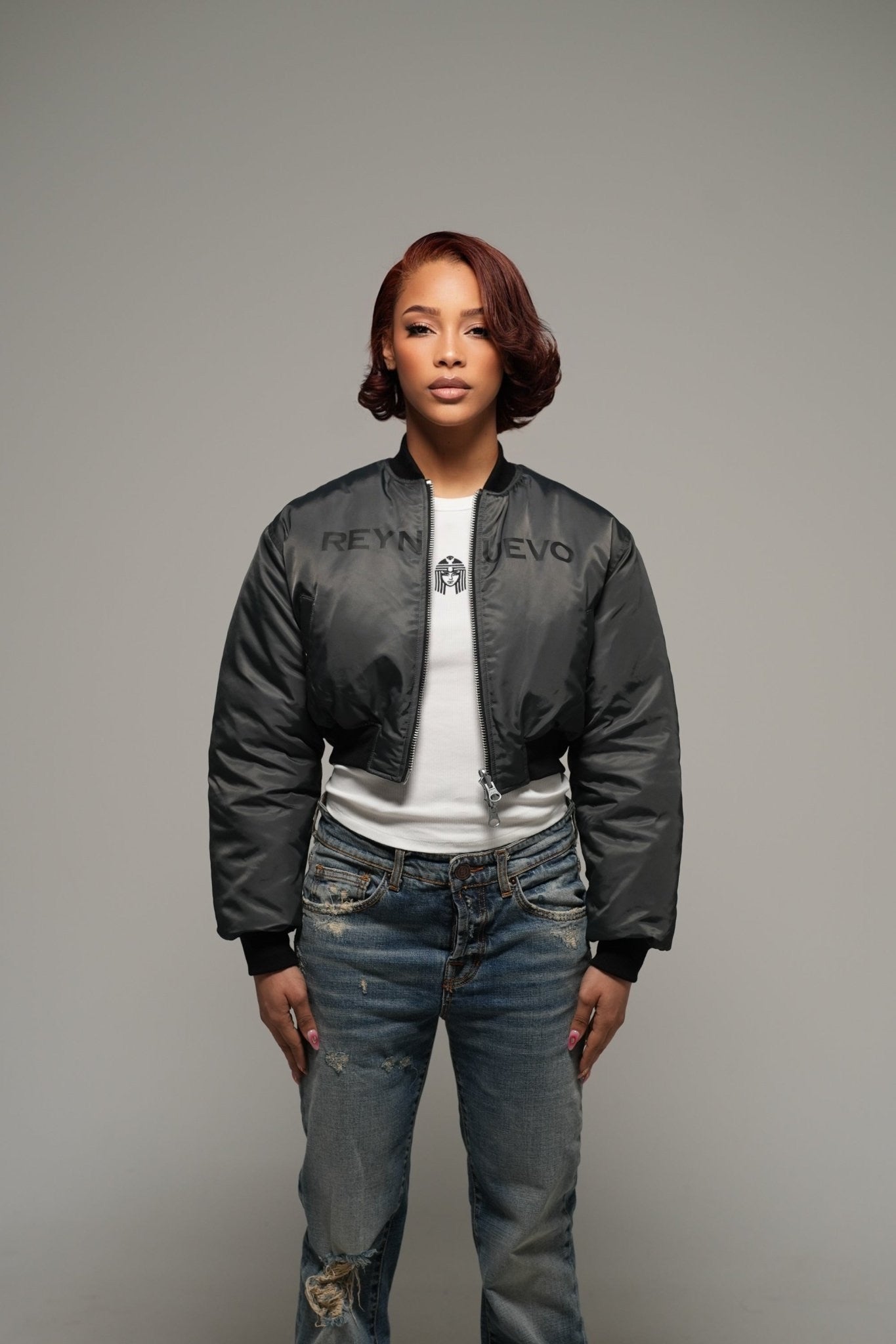 CROPPED DOUBLE SIDED BOMBER - Rey Nuevo Clothing