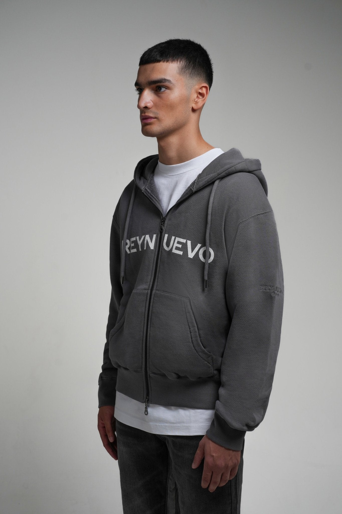 REYNUEVO SILVER ZIPPER HOODIE - Rey Nuevo Clothing
