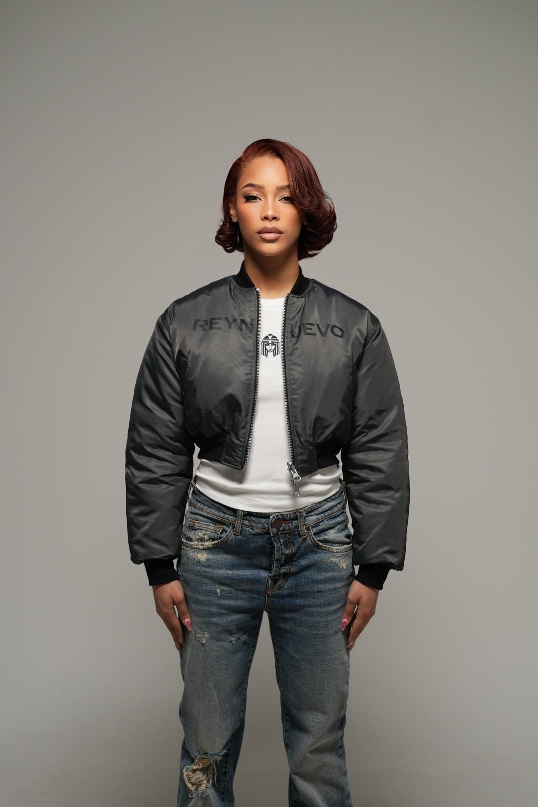 CROPPED DOUBLE SIDED BOMBER - Rey Nuevo Clothing