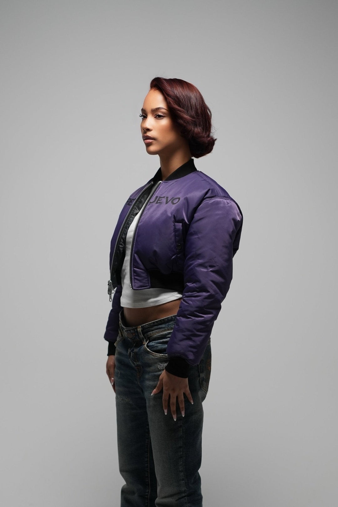 CROPPED DOUBLE SIDED BOMBER - Rey Nuevo Clothing