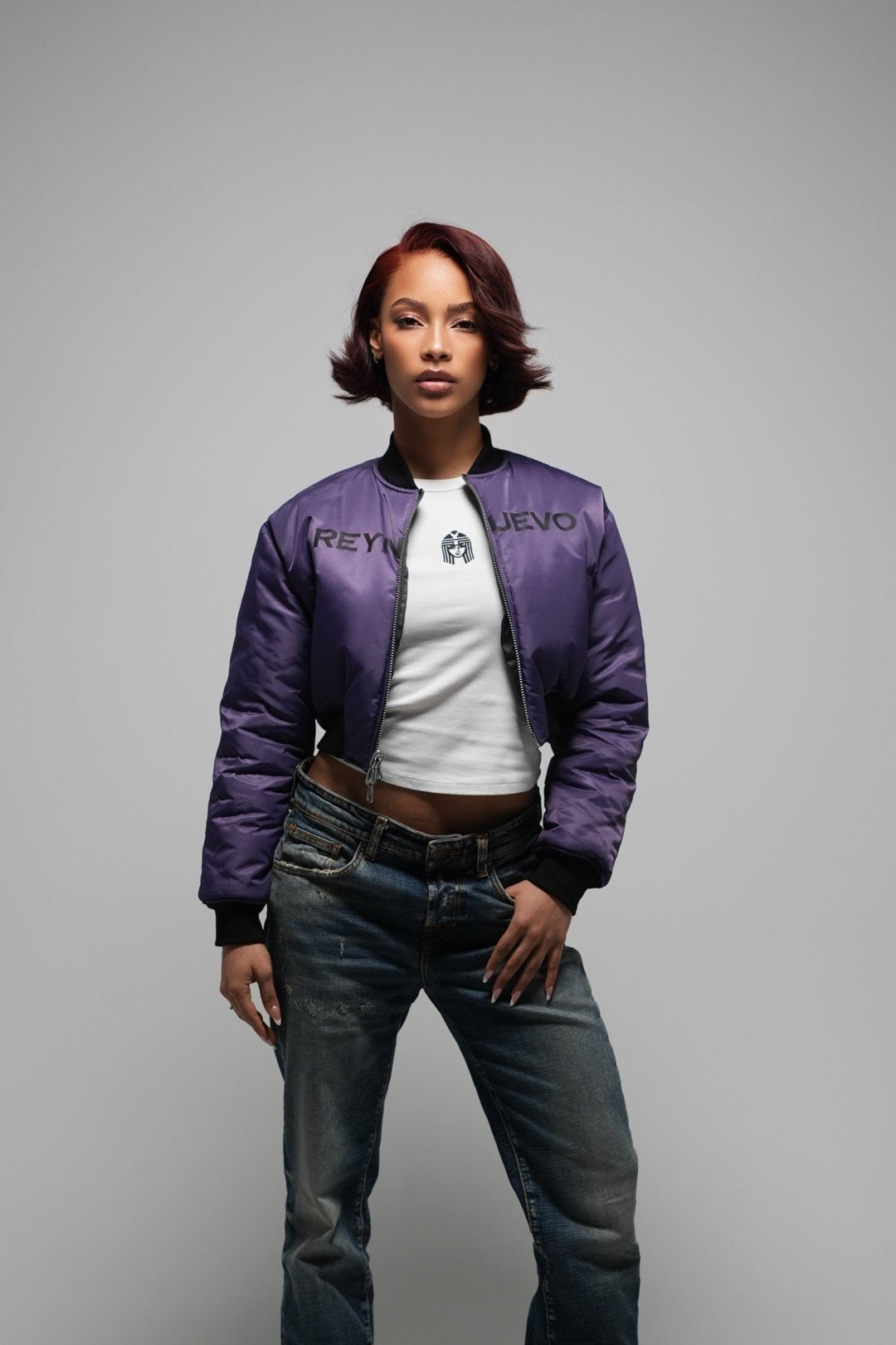 CROPPED DOUBLE SIDED BOMBER - Rey Nuevo Clothing