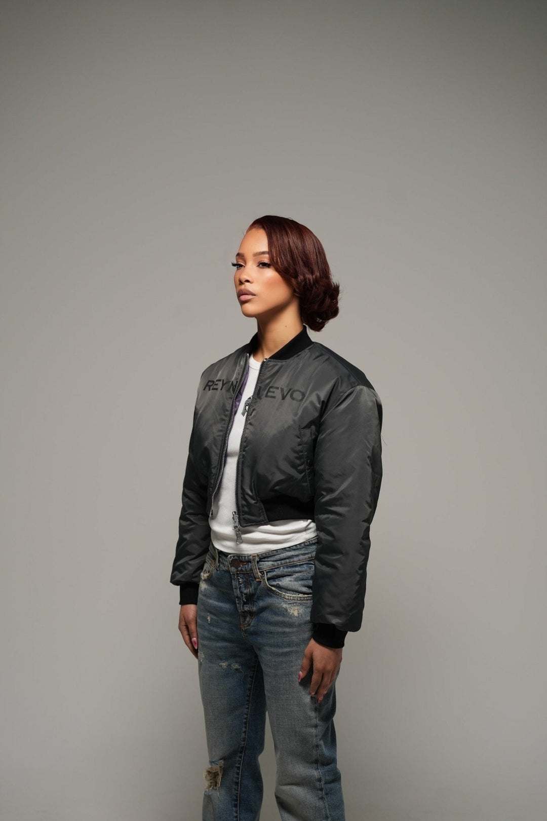 CROPPED DOUBLE SIDED BOMBER - Rey Nuevo Clothing