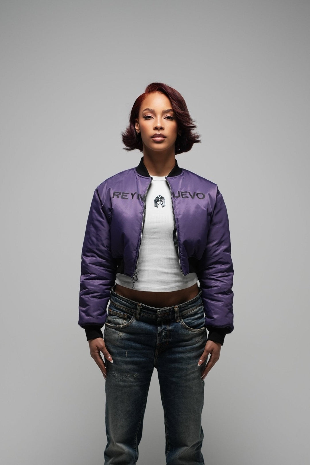 CROPPED DOUBLE SIDED BOMBER - Rey Nuevo Clothing