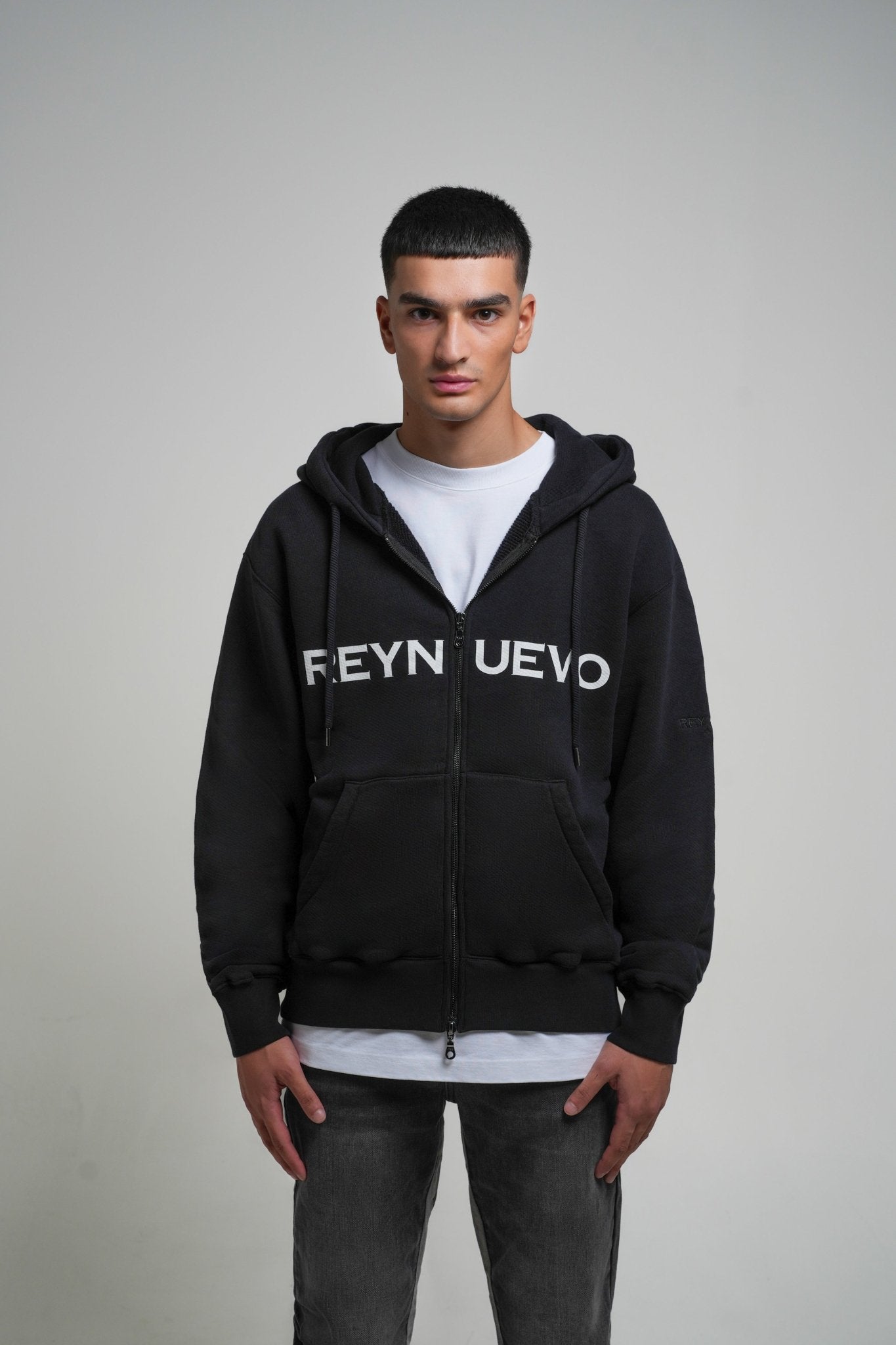 REYNUEVO BLACK ZIPPER HOODIE - Rey Nuevo Clothing